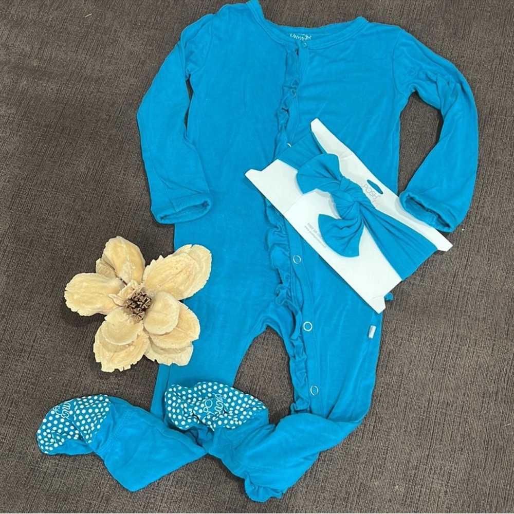 Posh Vibrant Blue Kids Footie Set with Headband